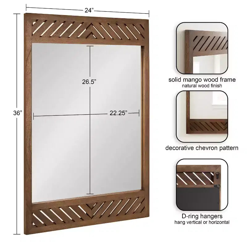 Wood Rectangle Wall Mirror 24"x36"