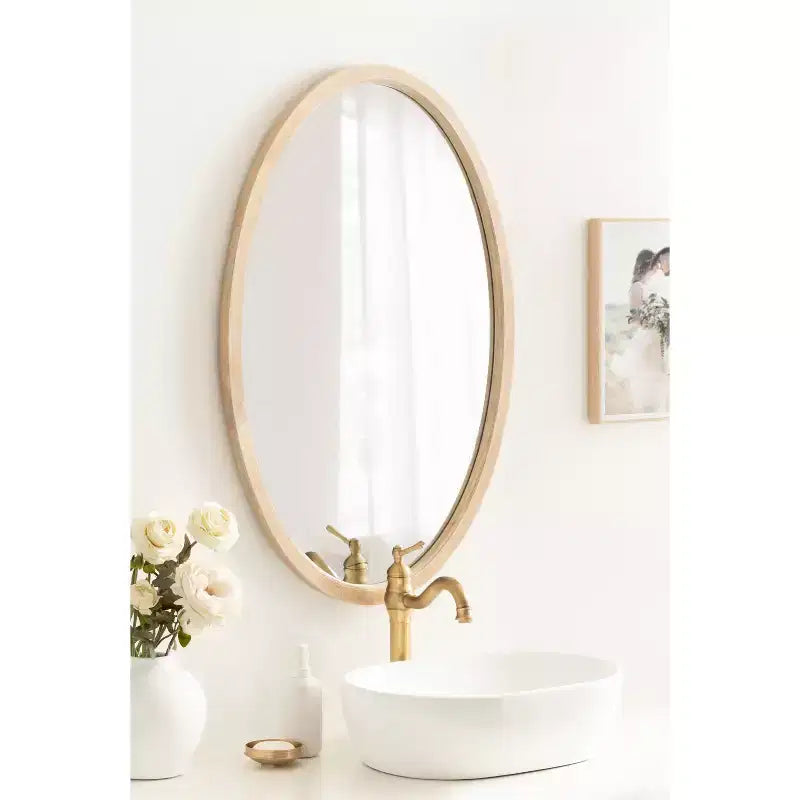 Wood Oval Framed Wall Mirror 24"x36"