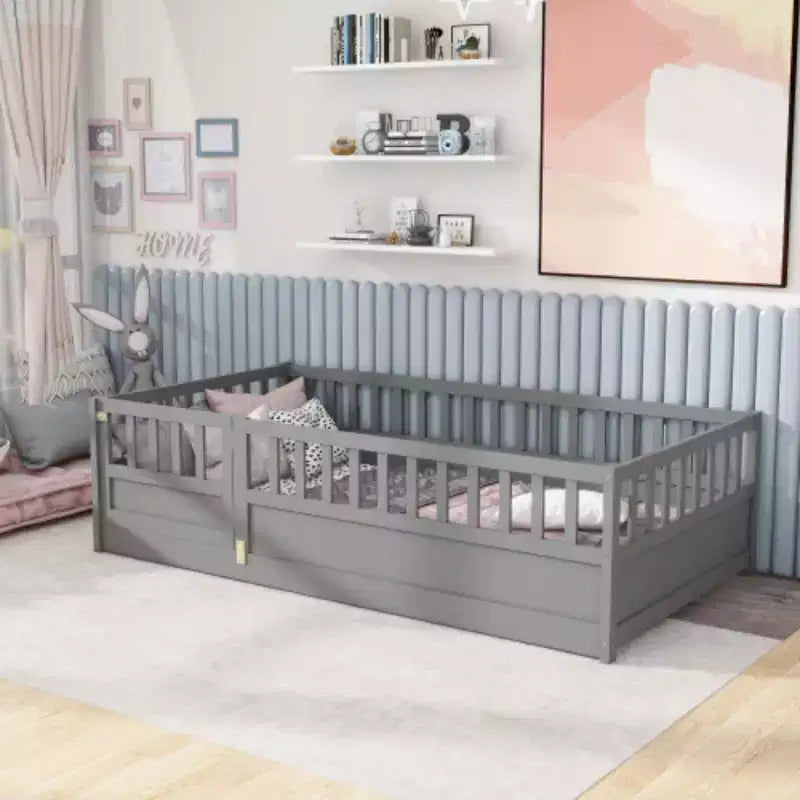 Fabric Low-Profile Floor Bed with Safety Barrier