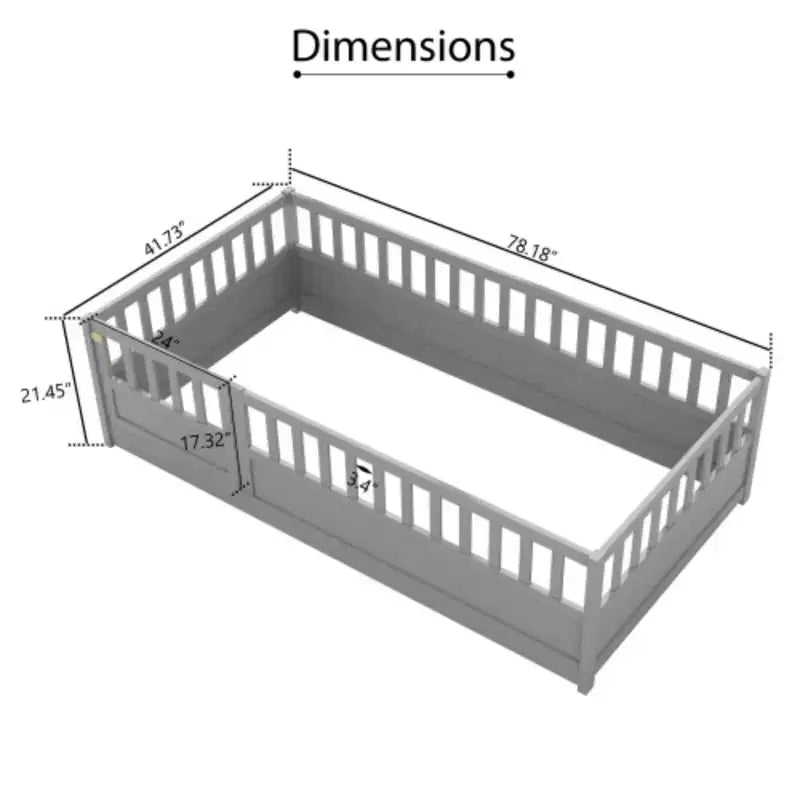 Fabric Low-Profile Floor Bed with Safety Barrier