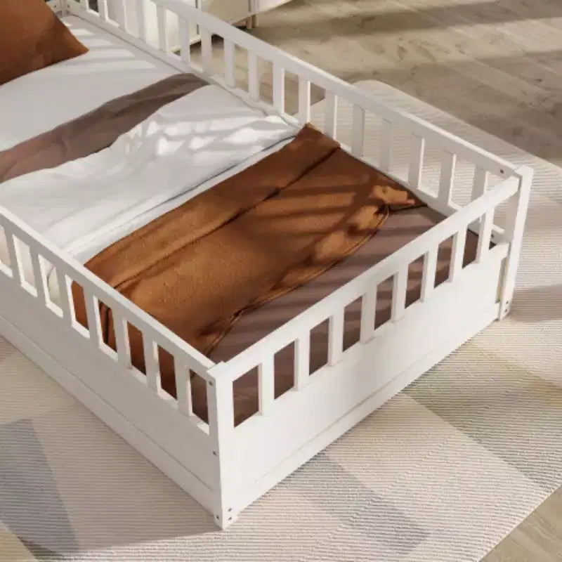 Fabric Low-Profile Floor Bed with Safety Barrier