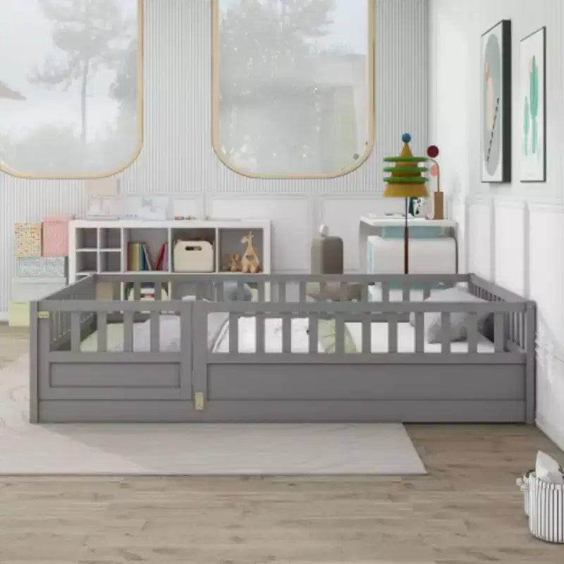 Fabric Low-Profile Floor Bed with Safety Barrier