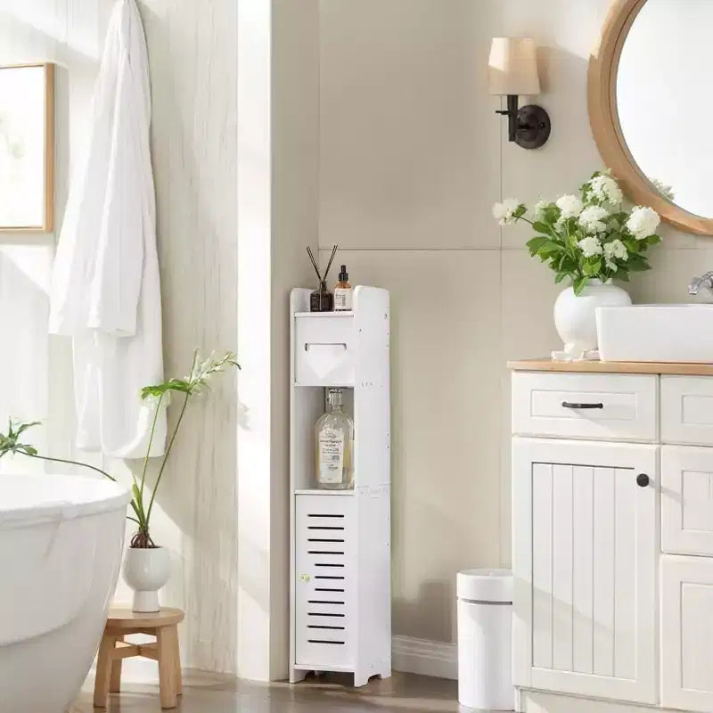 Plastic Waterproof Bathroom Corner Shelf Cabinet White