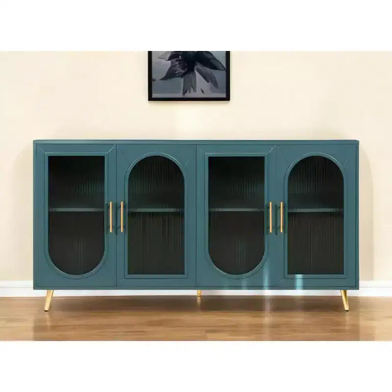 Ribbed Texture 4-Door Sideboard 60" Teal Blue