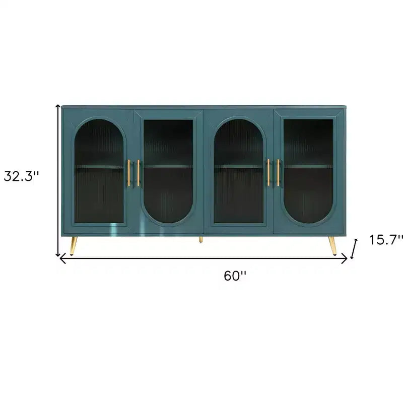 Ribbed Texture 4-Door Sideboard 60" Teal Blue