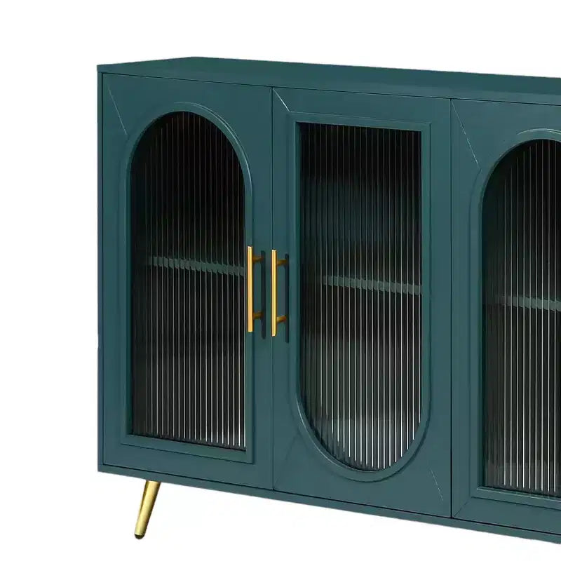 Ribbed Texture 4-Door Sideboard 60" Teal Blue