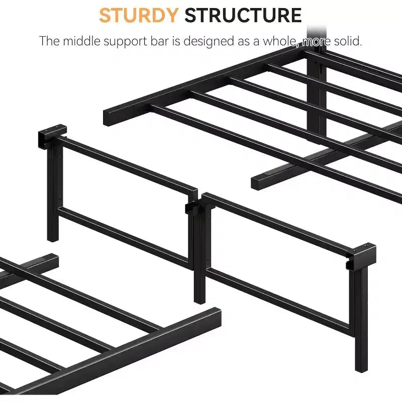 Metal Platform Bed Frame with Wood Headboard — Queen