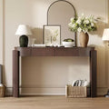 MAYEERTY Console Table with Natural Wood Grain Finish Fluted Design Oval Top and 2 Drawers for Entryway and Living Room Espresso