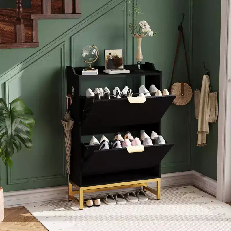 MDF Shoe Cabinet with 2 Flip Drawers