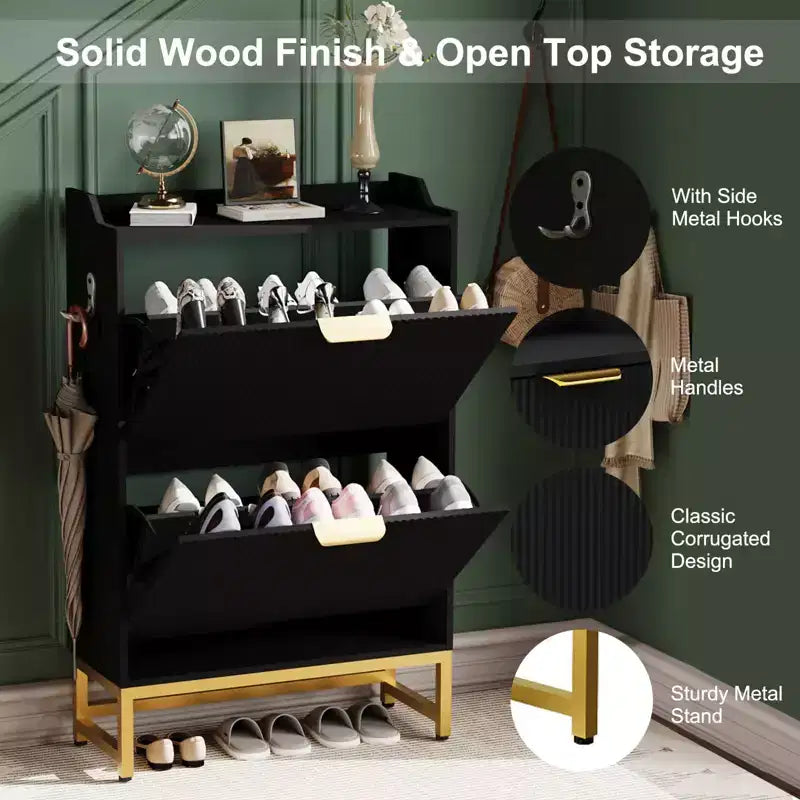 MDF Shoe Cabinet with 2 Flip Drawers