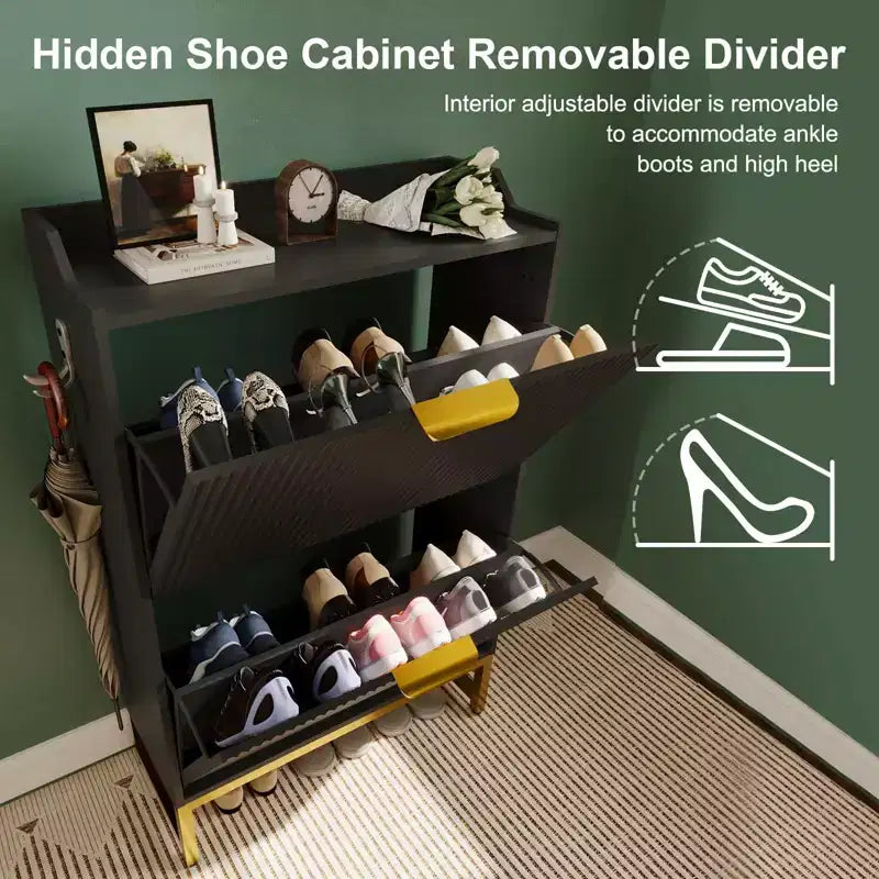 MDF Shoe Cabinet with 2 Flip Drawers