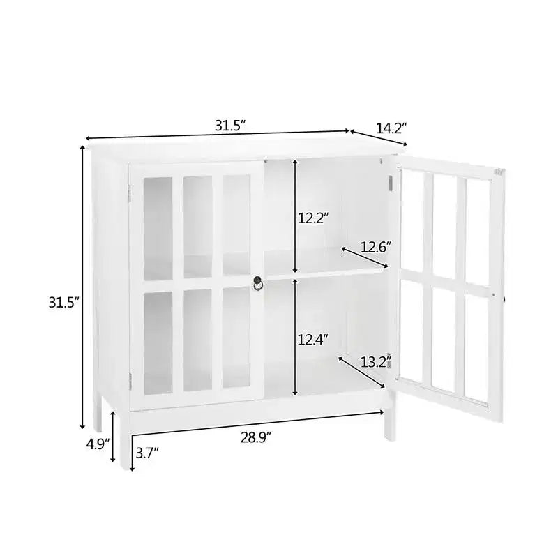 Wood Freestanding Storage Cabinet with Transparent Doors