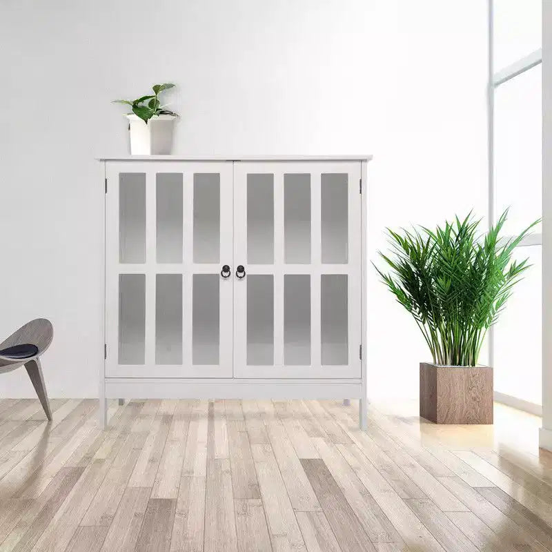 Wood Freestanding Storage Cabinet with Transparent Doors