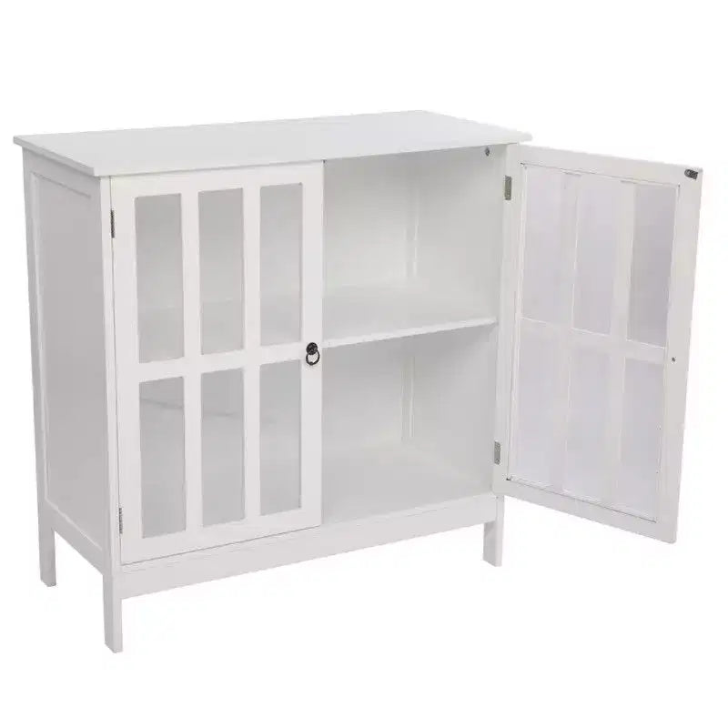 Wood Freestanding Storage Cabinet with Transparent Doors