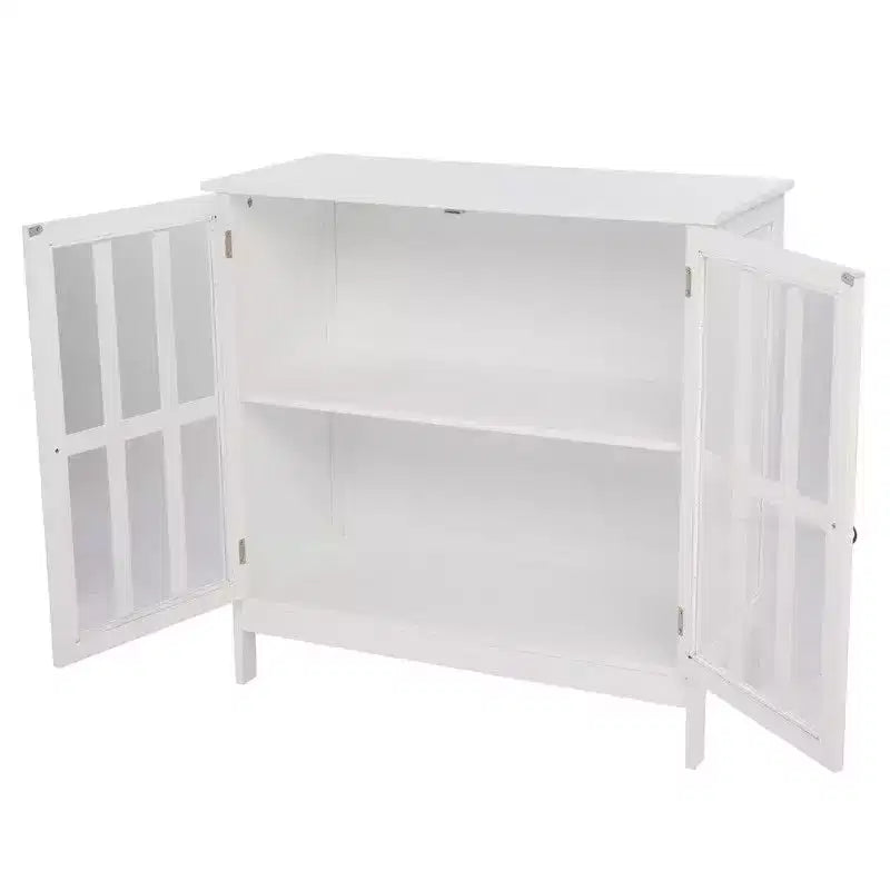 Wood Freestanding Storage Cabinet with Transparent Doors