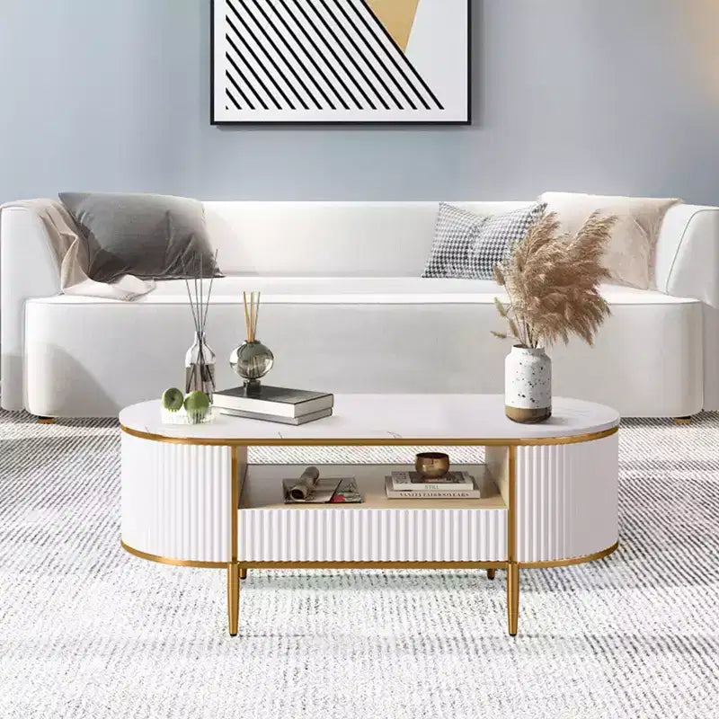 Faux Marble & Metal Oval Coffee Table 47.24" with Storage
