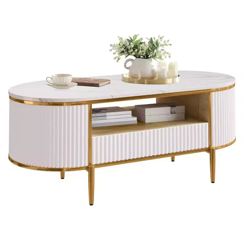Faux Marble & Metal Oval Coffee Table 47.24" with Storage