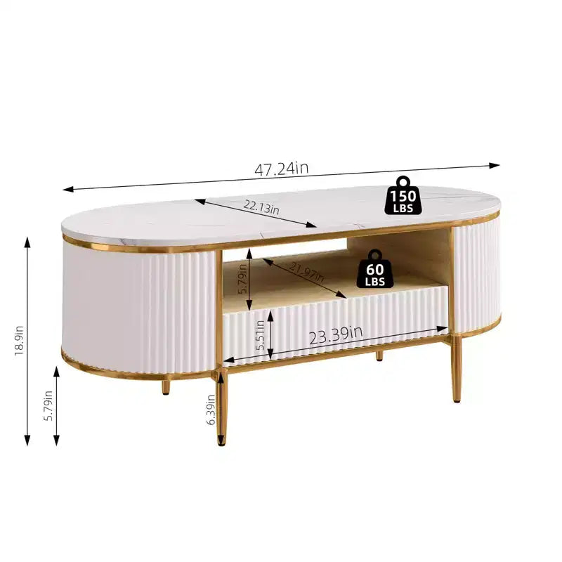 Faux Marble & Metal Oval Coffee Table 47.24" with Storage