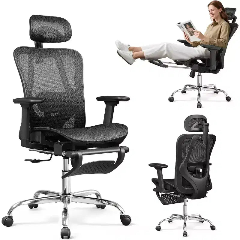 Mesh High-Back Reclining Office Chair with Footrest