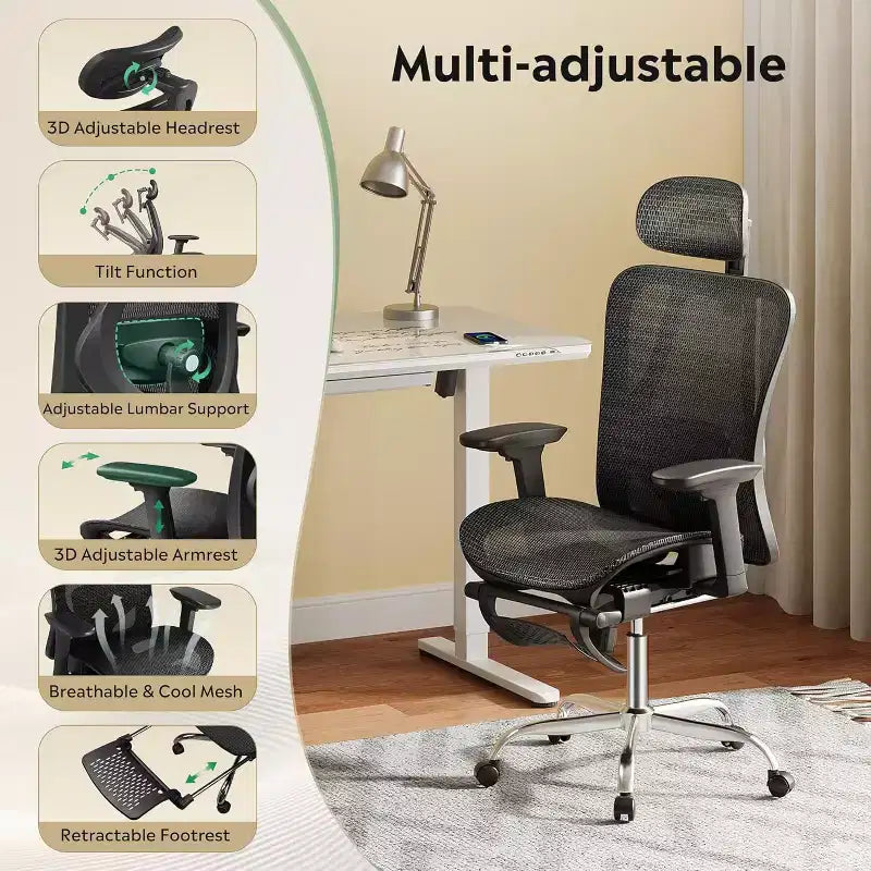 Mesh High-Back Reclining Office Chair with Footrest