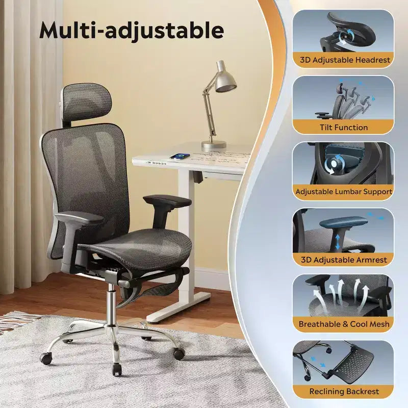 Mesh High-Back Reclining Office Chair with Footrest