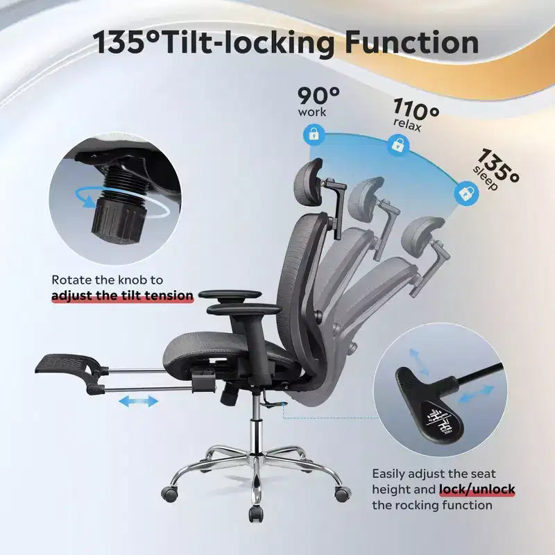Mesh High-Back Reclining Office Chair with Footrest