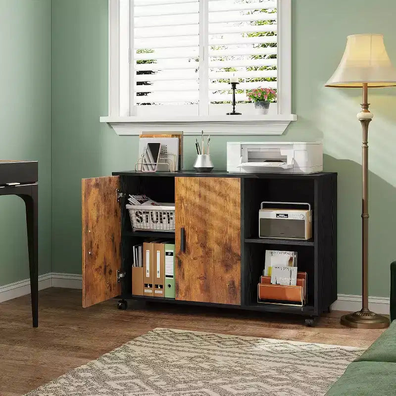 Wood Office Storage Cabinet with Doors & Shelves