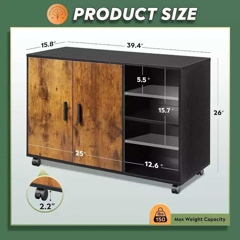 Wood Office Storage Cabinet with Doors & Shelves