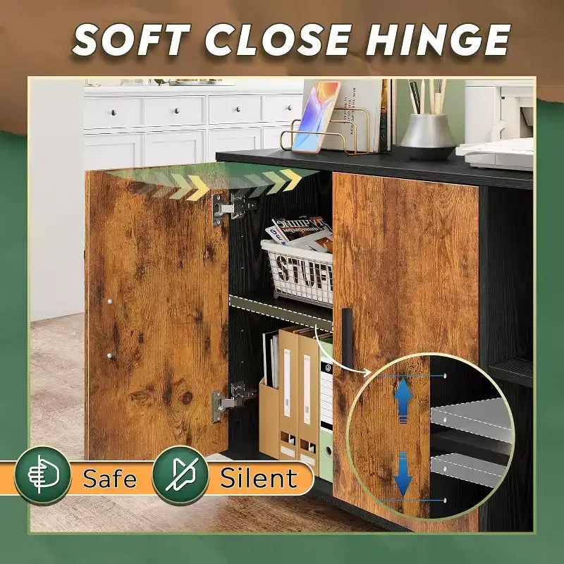 Wood Office Storage Cabinet with Doors & Shelves