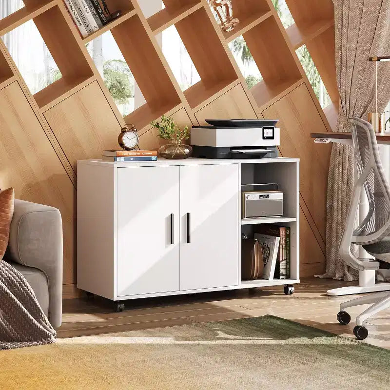 Wood Office Storage Cabinet with Doors & Shelves