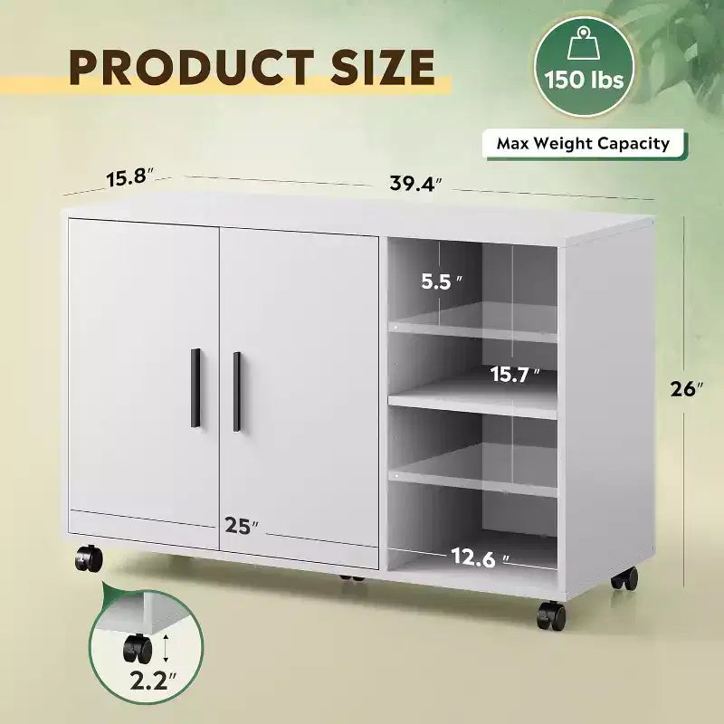 Wood Office Storage Cabinet with Doors & Shelves