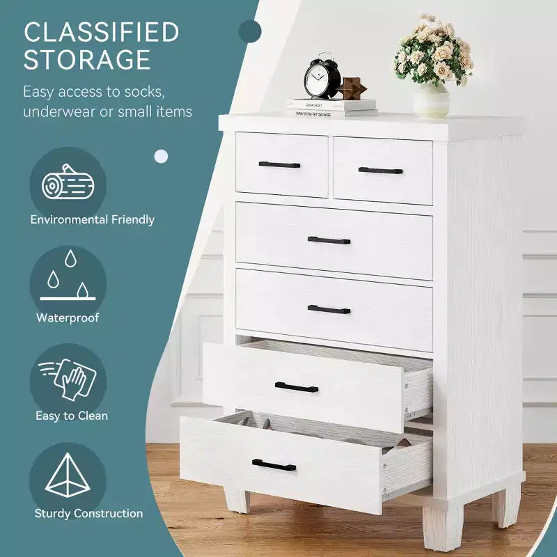 Wood 6-Drawer Dresser 45"H
