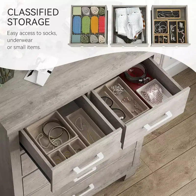 Wood 6-Drawer Dresser 45"H