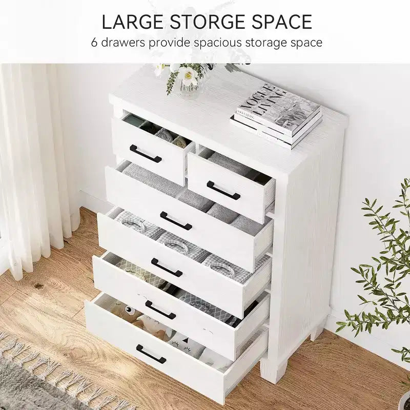 Wood 6-Drawer Dresser 45"H