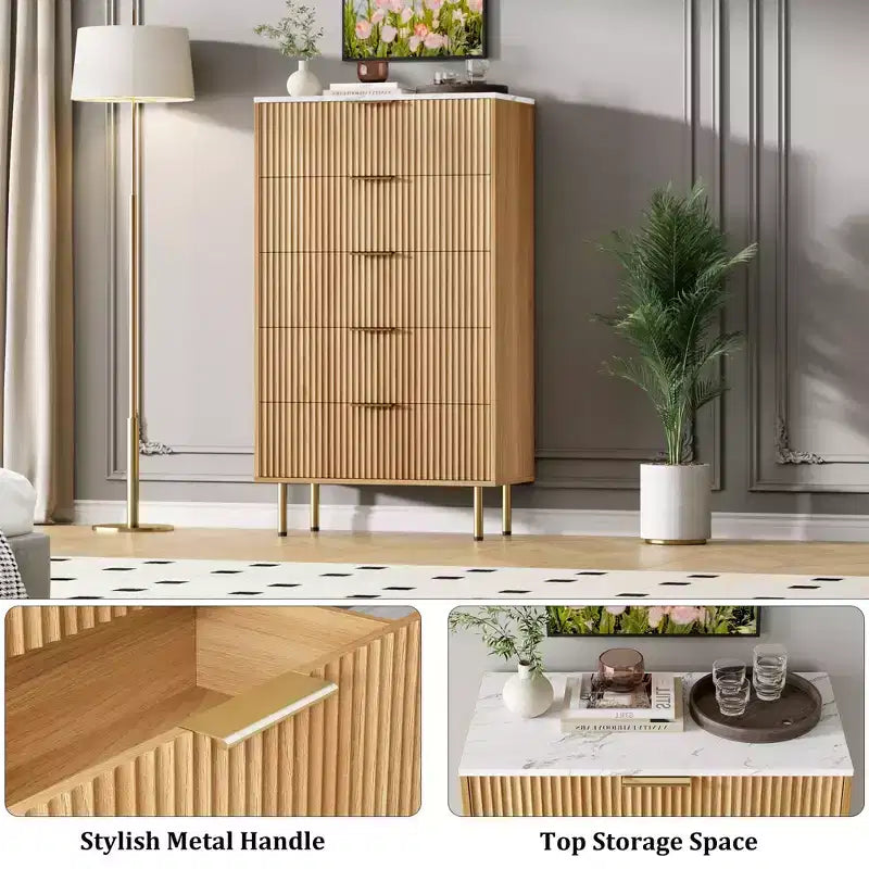 MDF 5-Drawer Dresser with Wide Drawers