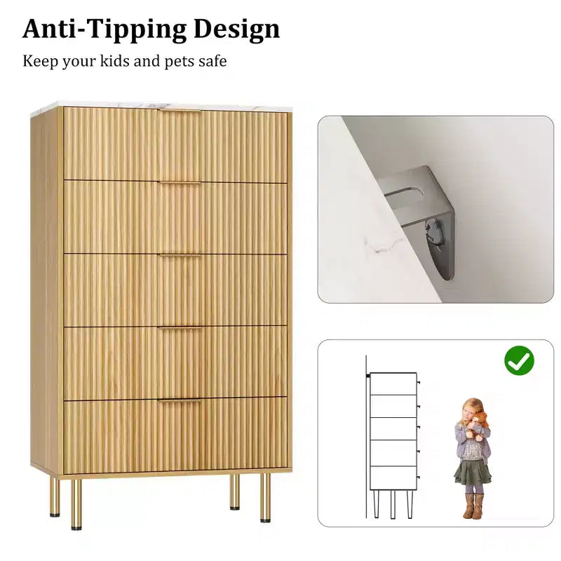 MDF 5-Drawer Dresser with Wide Drawers