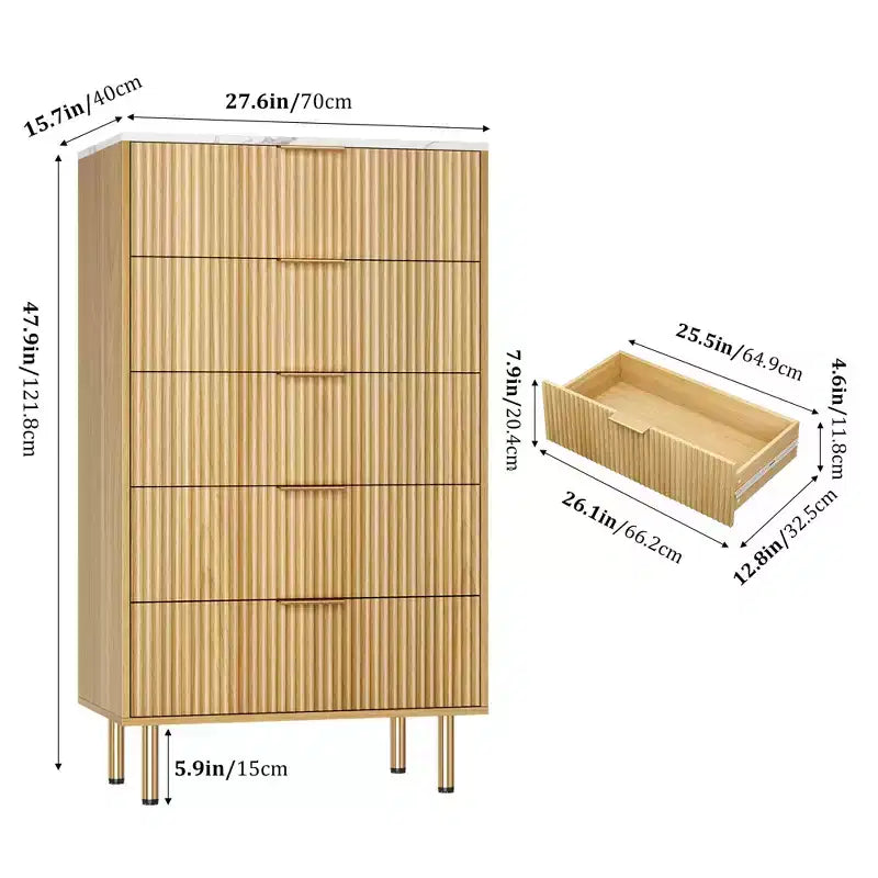 MDF 5-Drawer Dresser with Wide Drawers