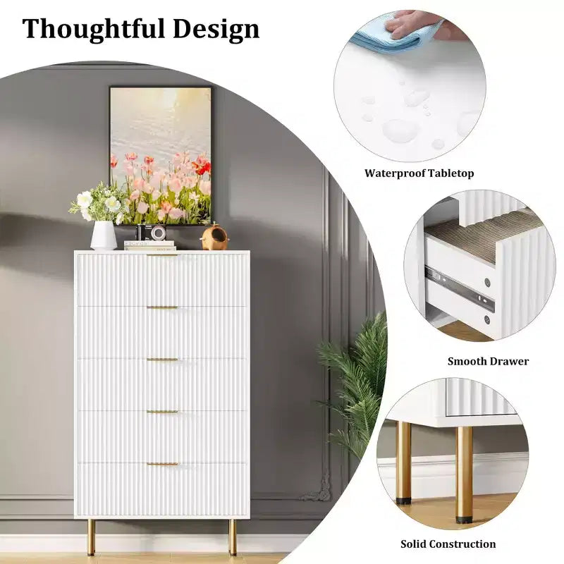 MDF 5-Drawer Dresser with Wide Drawers