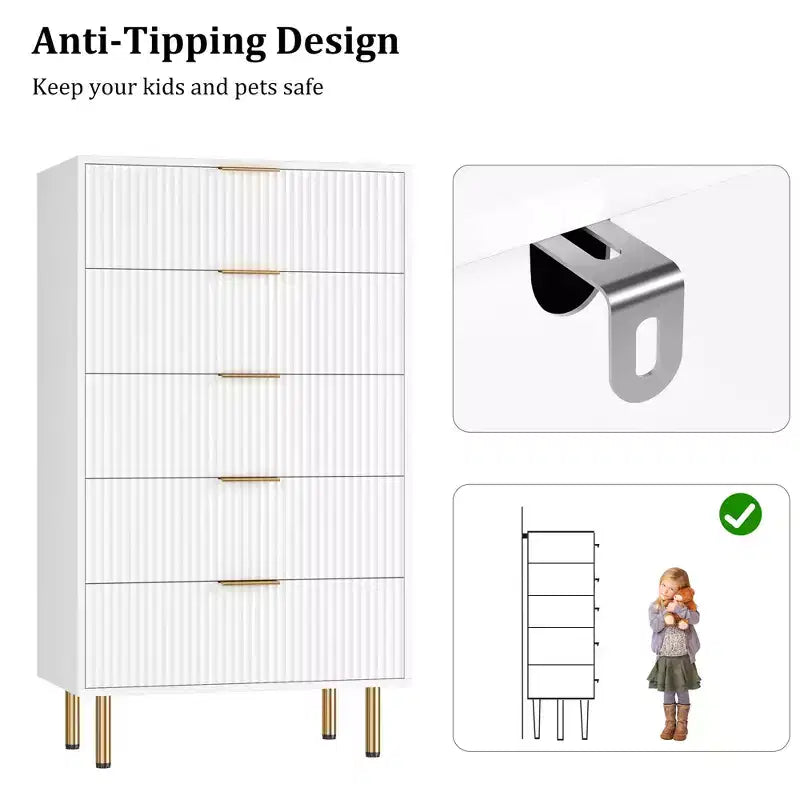 MDF 5-Drawer Dresser with Wide Drawers