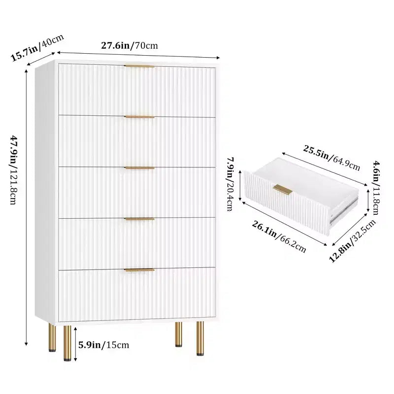MDF 5-Drawer Dresser with Wide Drawers