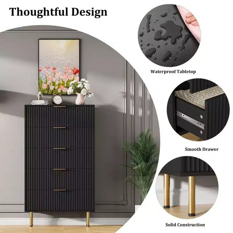 MDF 5-Drawer Dresser with Wide Drawers