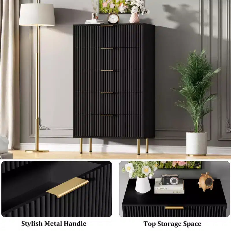 MDF 5-Drawer Dresser with Wide Drawers