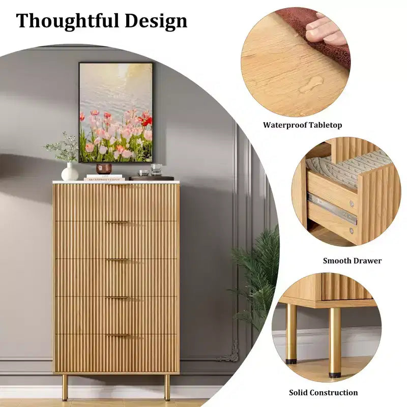 MDF 5-Drawer Dresser with Wide Drawers