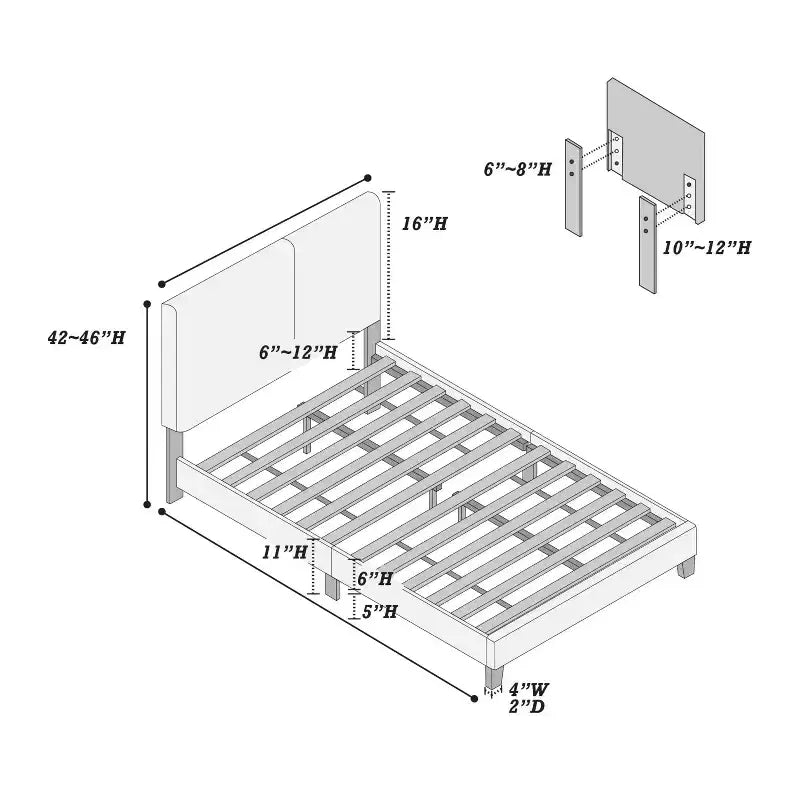 Faux Leather Platform Bed Frame with Adjustable Headboard Queen