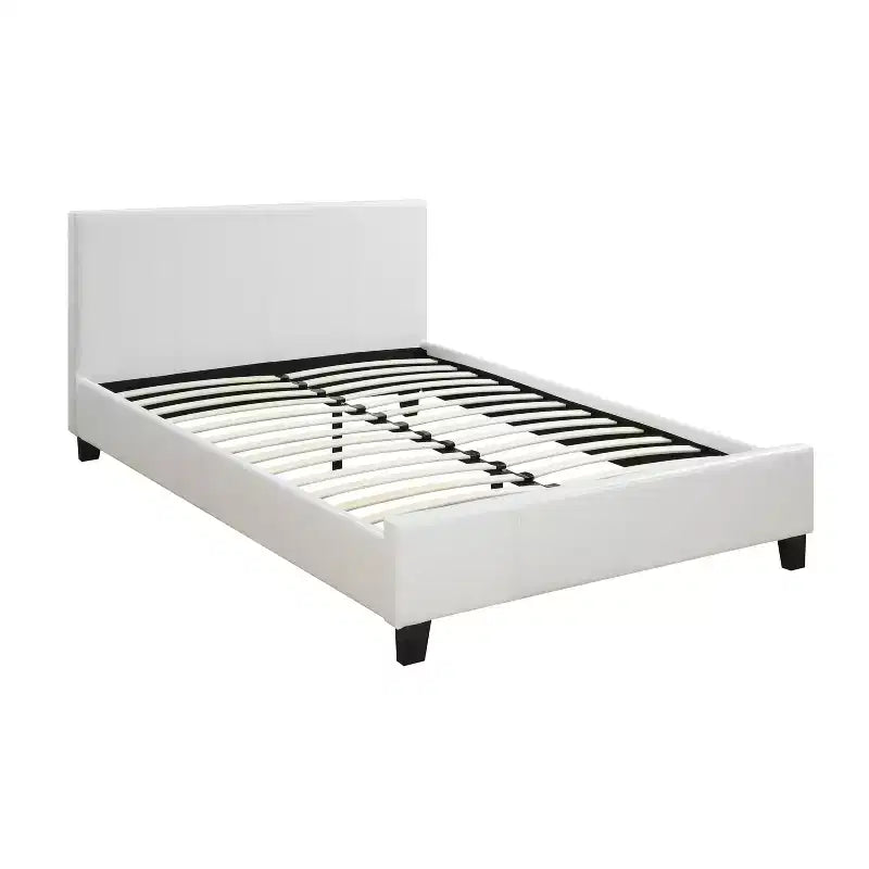 Faux Leather Platform Bed Frame with Adjustable Headboard Queen