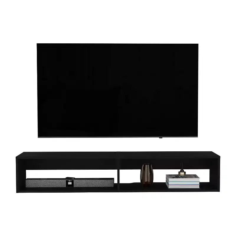 Wood Floating TV Stand 59" with 2-Tier Shelves