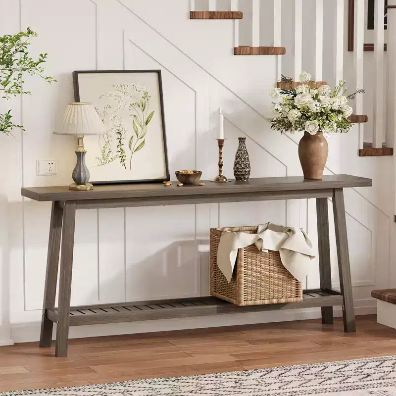 Wood & Metal 2-Tier Console Table 70.9"
