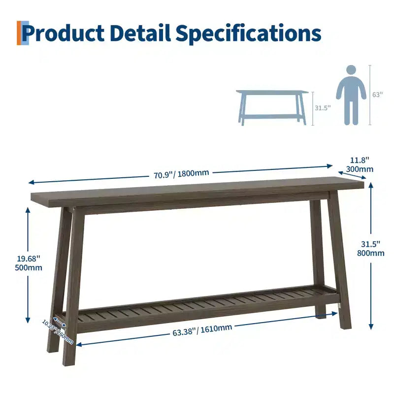 Wood & Metal 2-Tier Console Table 70.9"