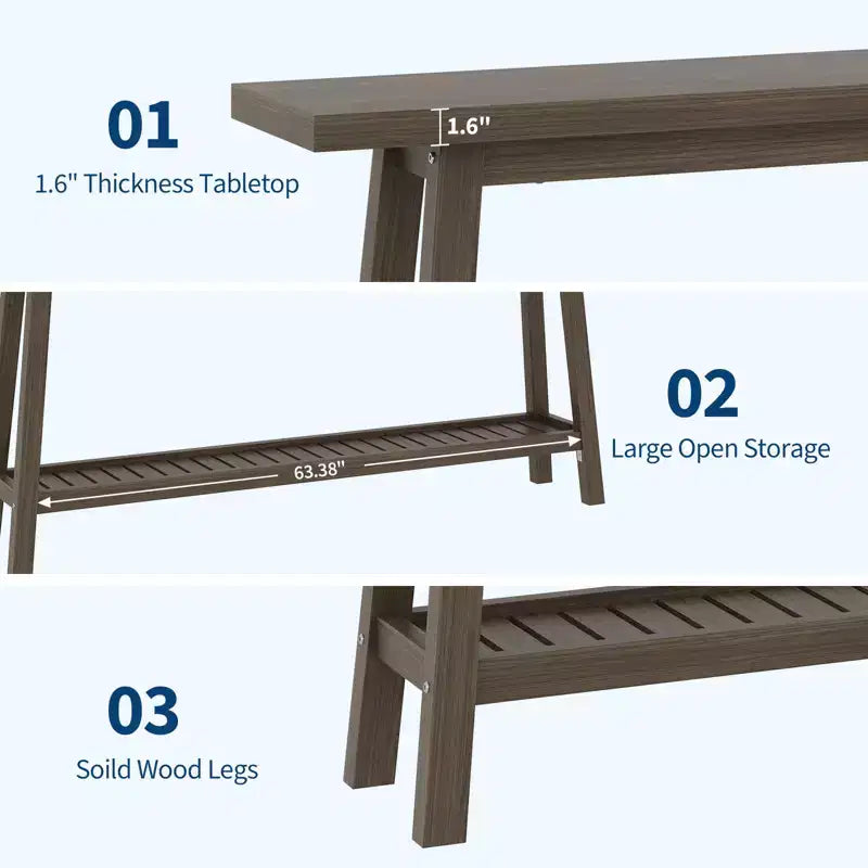 Wood & Metal 2-Tier Console Table 70.9"