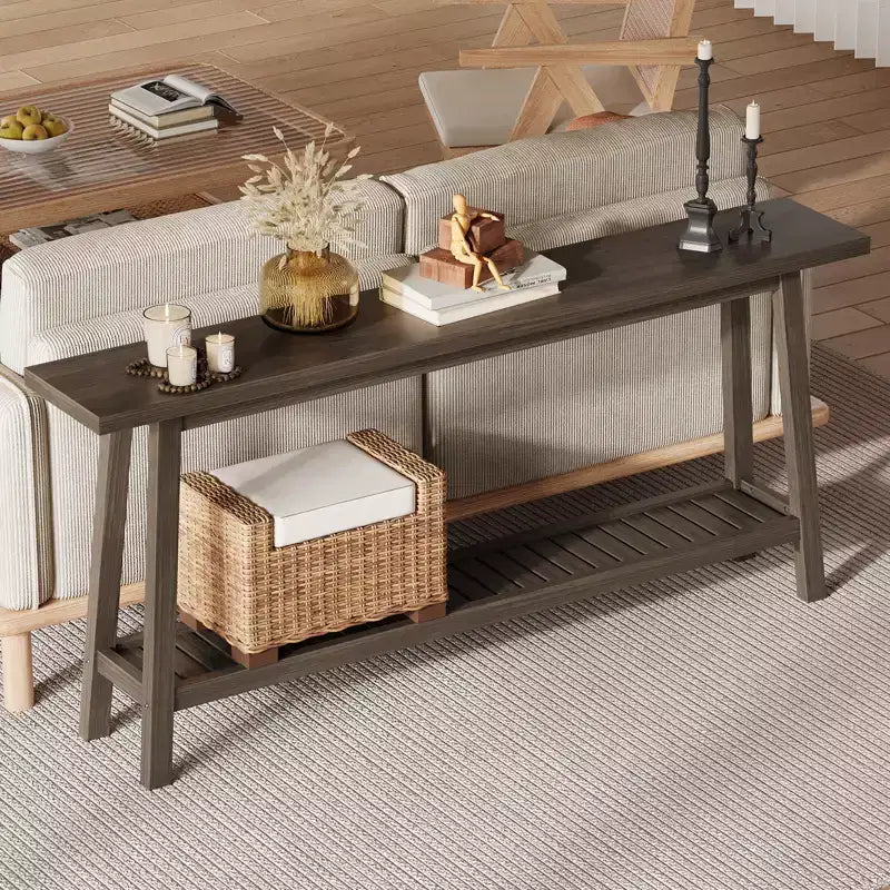 Wood & Metal 2-Tier Console Table 70.9"